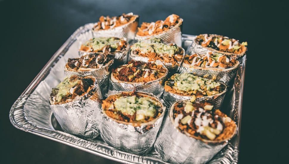 Fresh burritos catering pan.