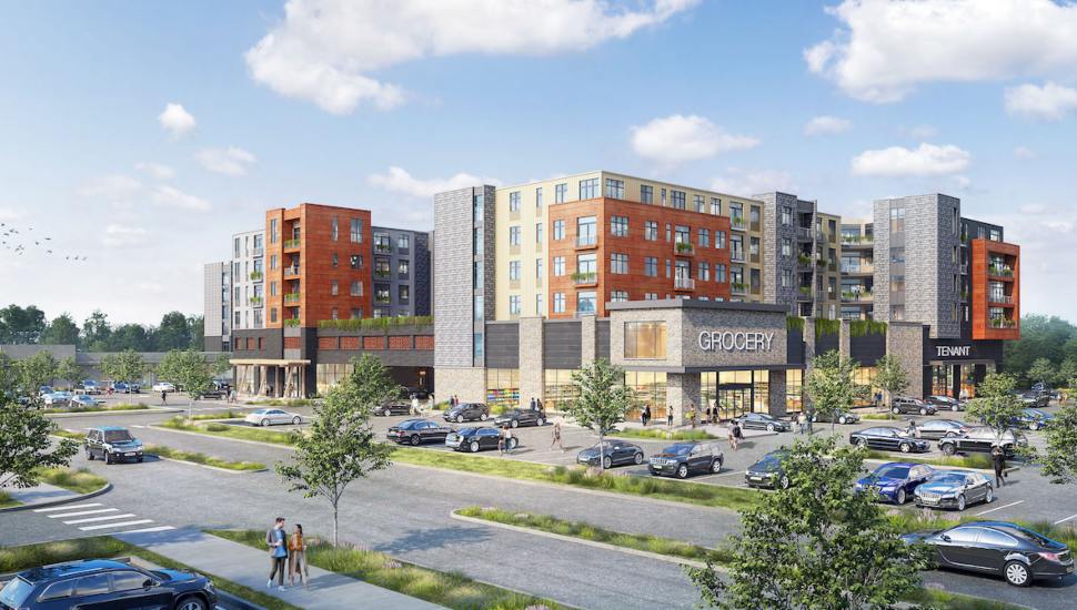 Plymouth Crossing mixed-use hub rendering.