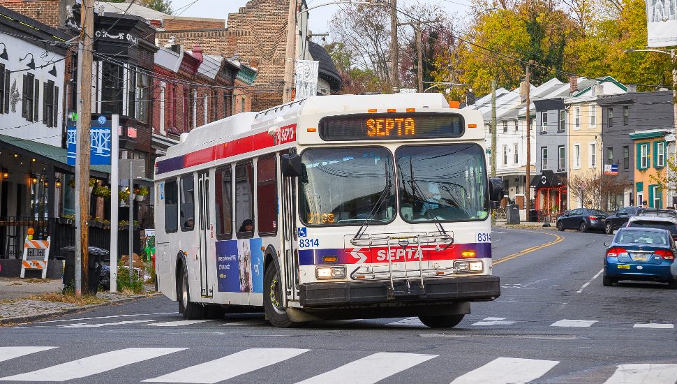 SEPTA bus turning on a road.