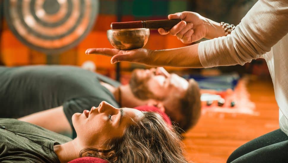 Tibetan singing bowl in sound therapy.
