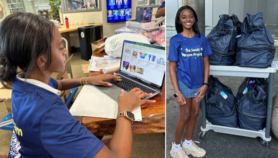 Teen cancer survivor shops for decorations for kids' hospital rooms.