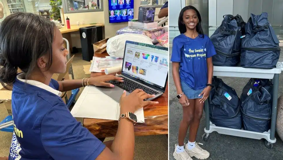 Teen cancer survivor shops for decorations for kids' hospital rooms.