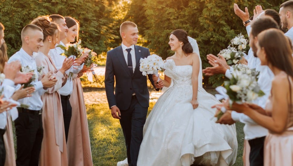 Wedding with bride and groom.