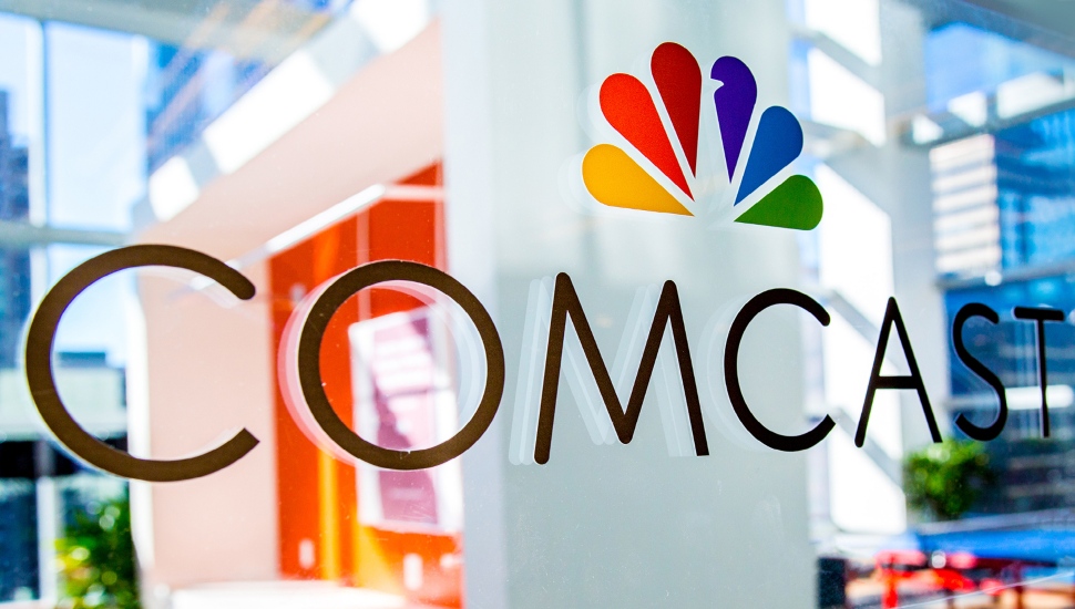 Comcast sign on window.