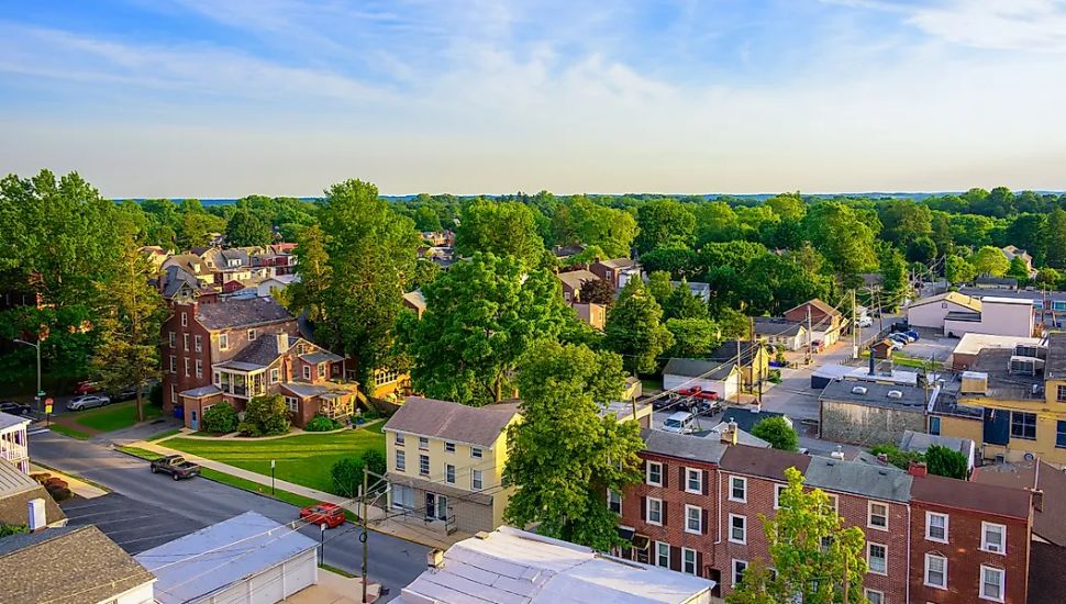Suburban houses and sky in downtown West Chester.