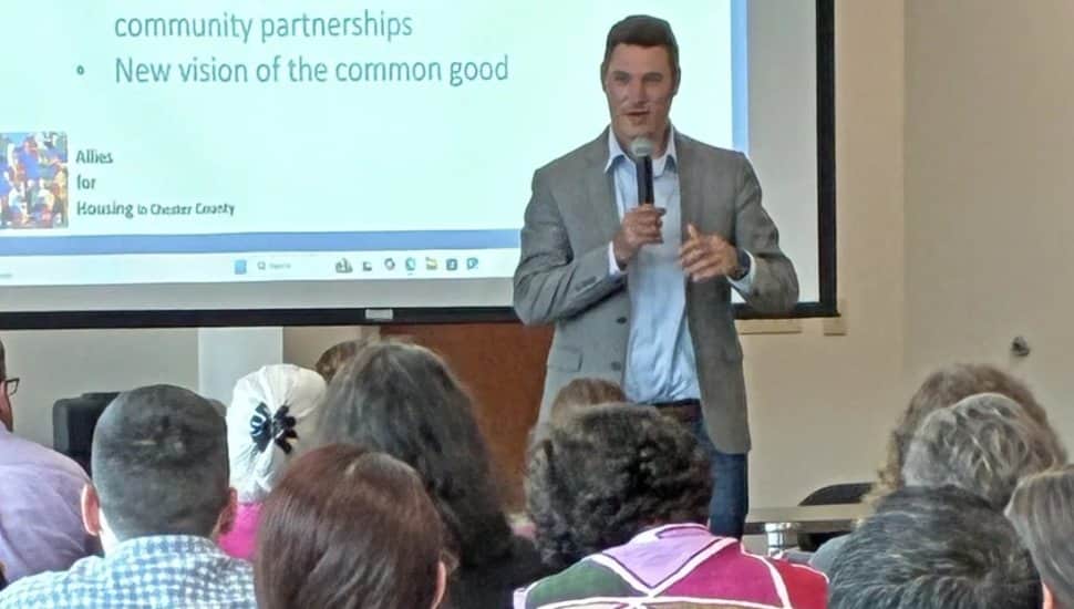 Chester County Commissioner Josh Maxwell speaking at the fourth annual Summit on Affordable Housing