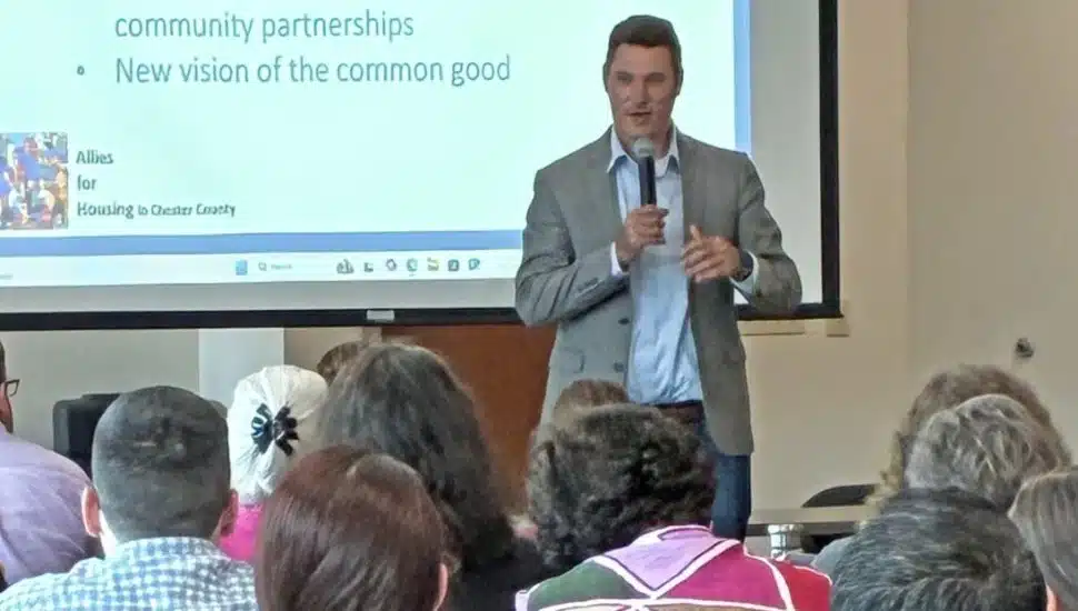 Chester County Commissioner Josh Maxwell speaking at the fourth annual Summit on Affordable Housing