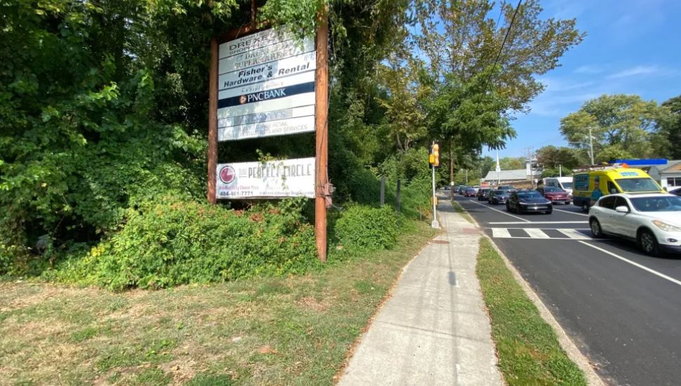 Open space with company signage.