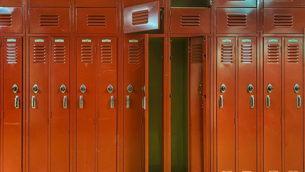 Red school lockers.