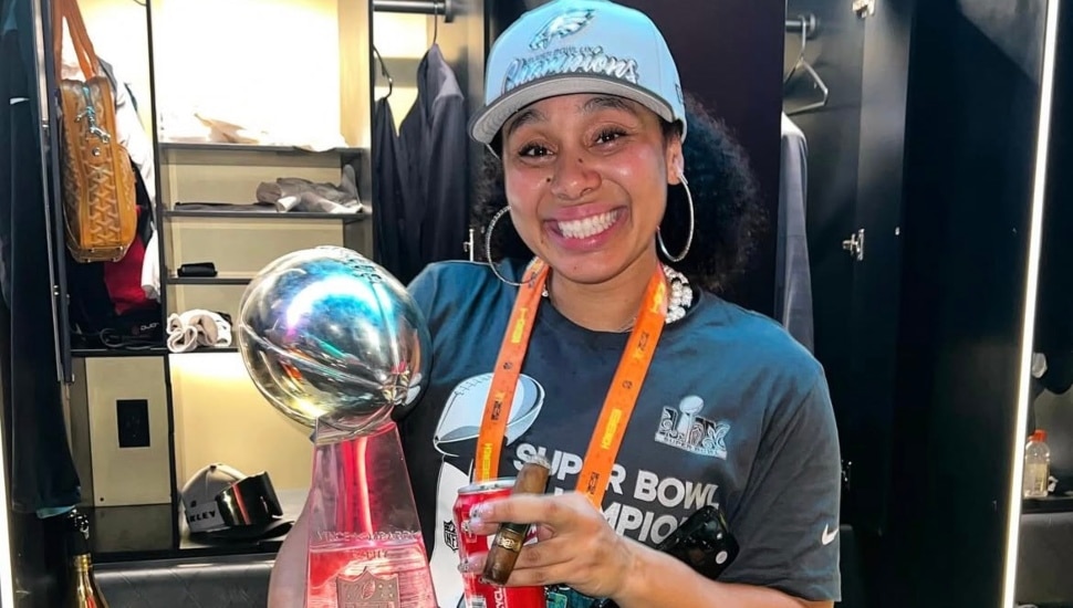 Autumn Lockwood with Super Bowl trophy.