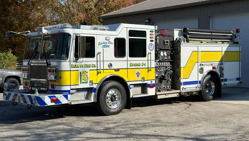 A yellow Berwyn Fire Company fire truck.