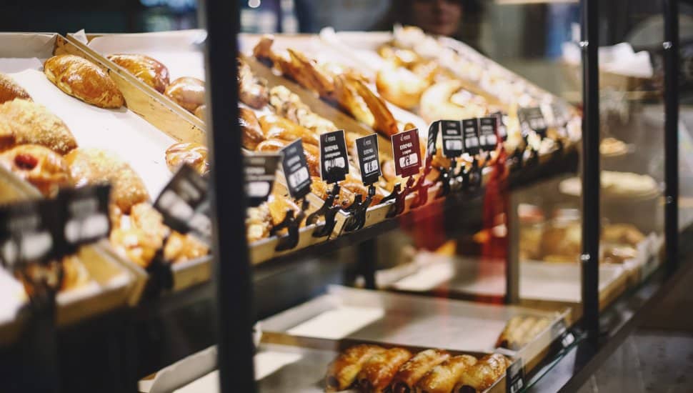 Bakery case with pastries.