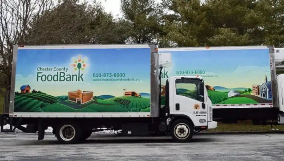 Two Chester County Food Bank trucks.