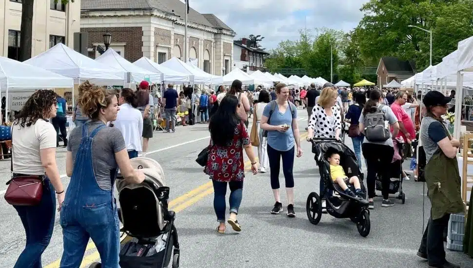 People and tents at Clover Market.