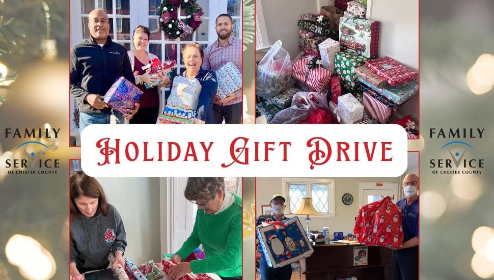 A poster announcing the holiday gift drive from Family Service of Chester County.
