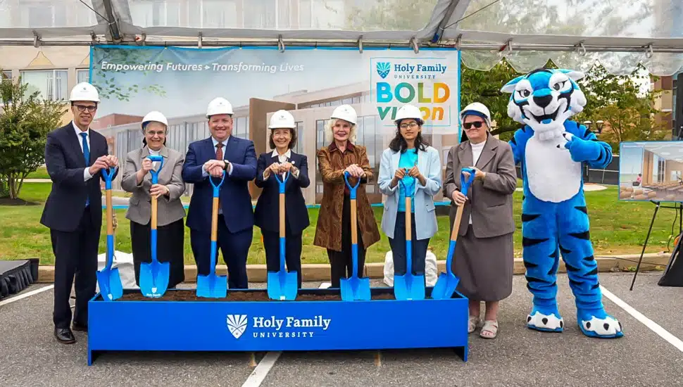 Groundbreaking ceremony on college campus.