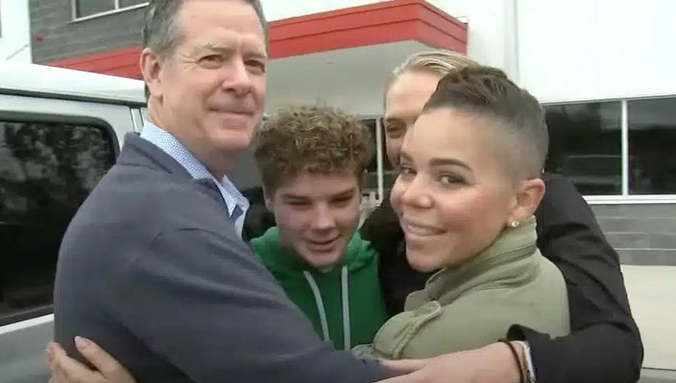 Phoenixville mother Janessa Broderick with son Weston Hammacher reuniting with nurse Lauren McGlaughlin and retired firefighter Jonathan Mount.