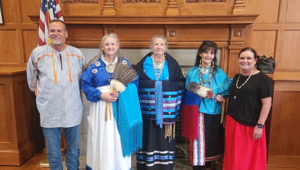 Five Lenape elders at a recent presentation at West Chester University's Philips Autograph Library.