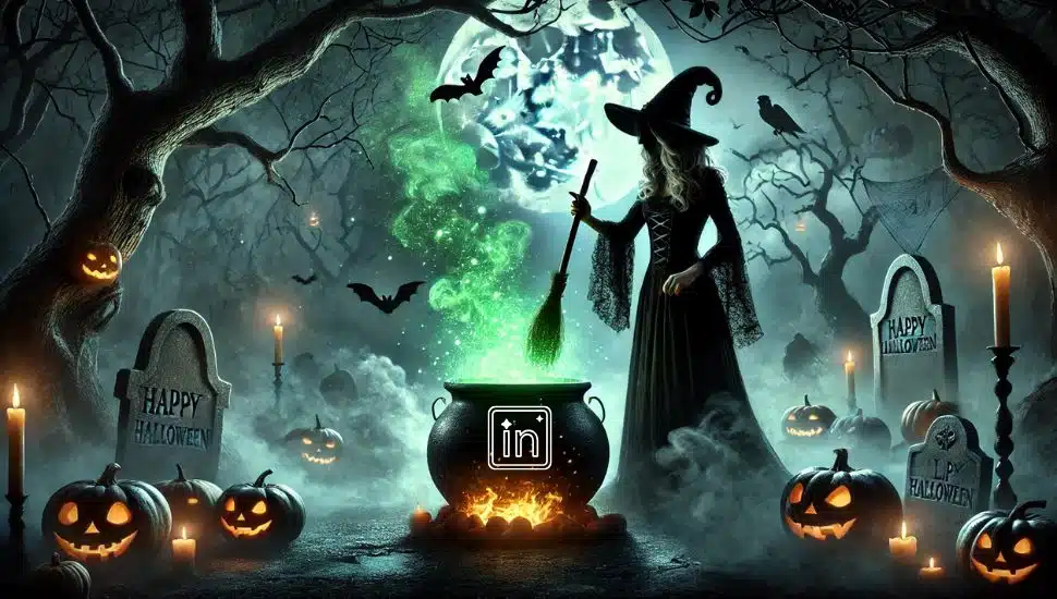 A witch stirs her caldron.