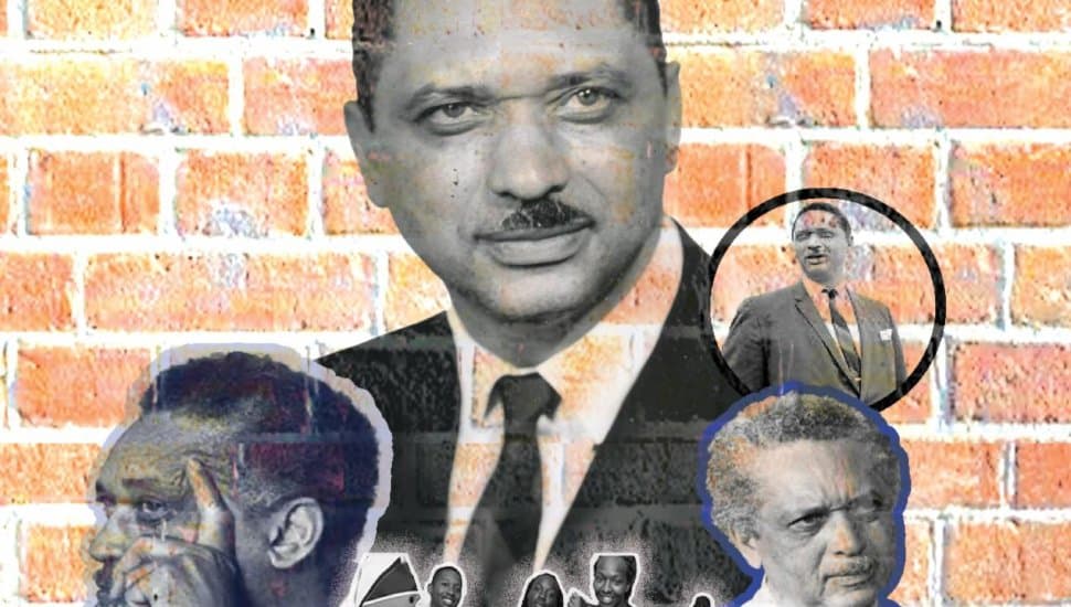 Collage portrait of Reverend Dr. Leon H. Sullivan, visionary civil rights leader and founder of OIC, with historical images symbolizing his legacy of empowerment and education.