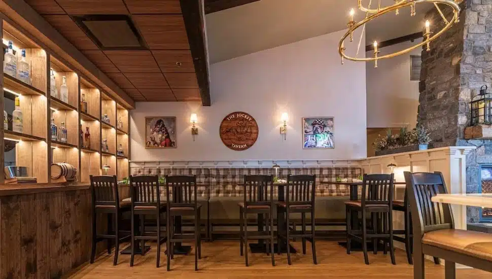 The interior of a dining room at Malvern's The Jockey Tavern.