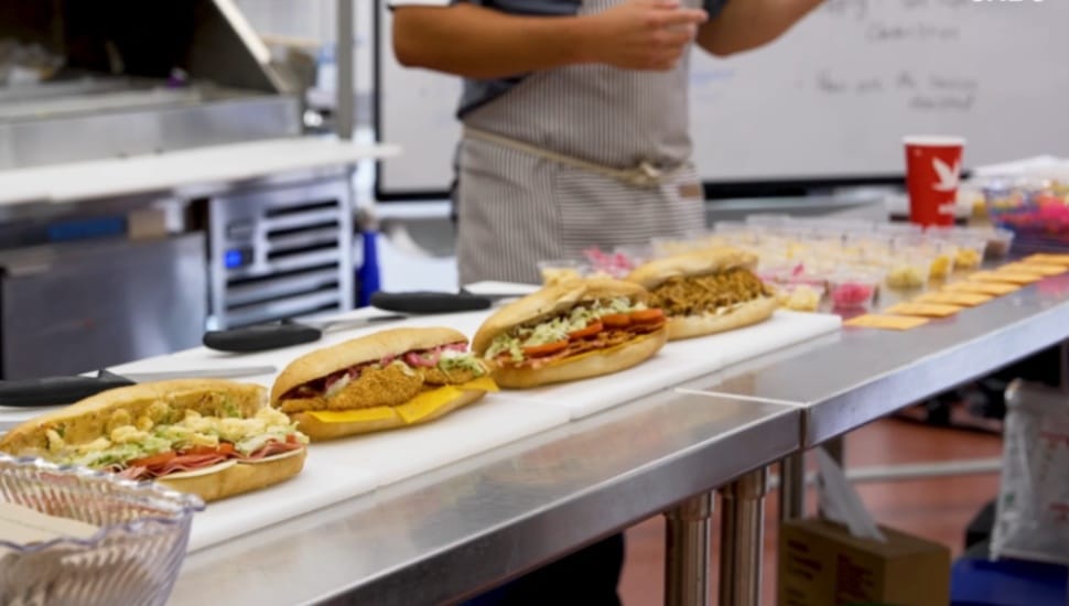 Line up of hoagies.