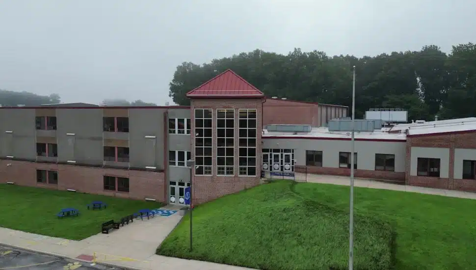 Lionville Elementary School on foggy day.