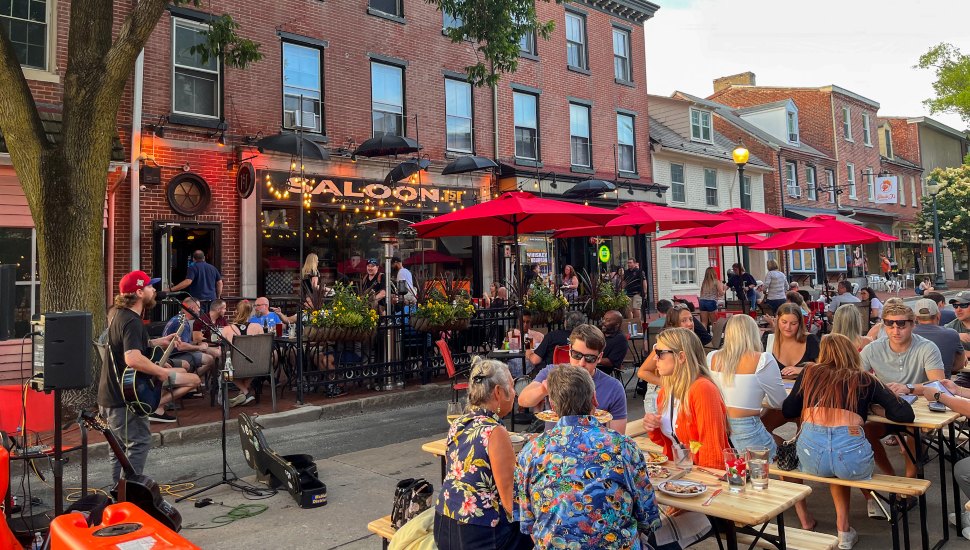 People dining outside in West Chester.