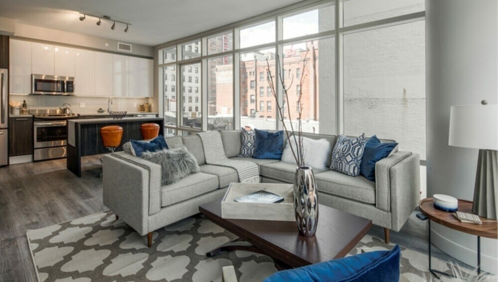Apartment living room in Philadelphia.