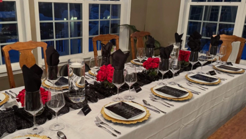 Table decorated for wine event.