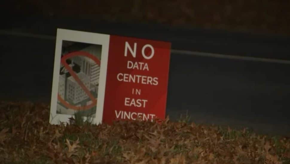 A lawn sign that reads "No data centers in East Vincent."