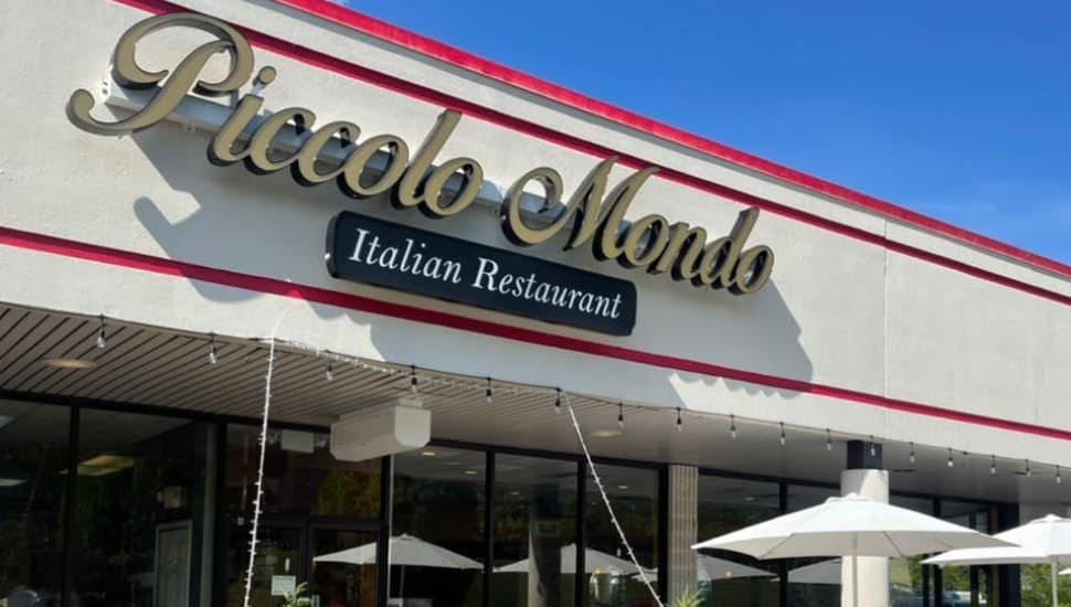 The exterior of Piccolo Mondo Italian Restaurant.