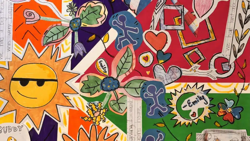 A bright, colorful artwork collage by Pop Goes The Doodle.