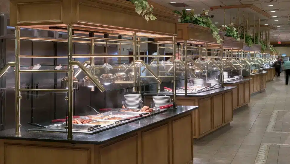 The interior of the Shady Maple Smorgasbord buffet.