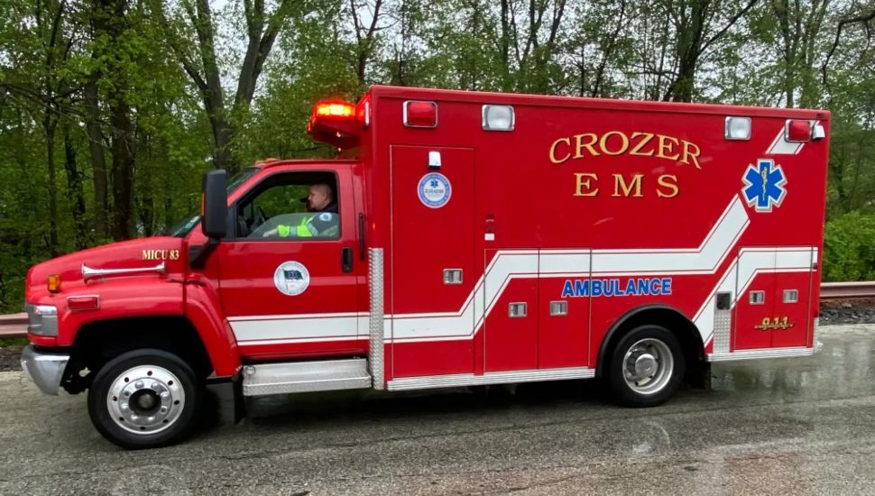 Crozer EMS red ambulance.