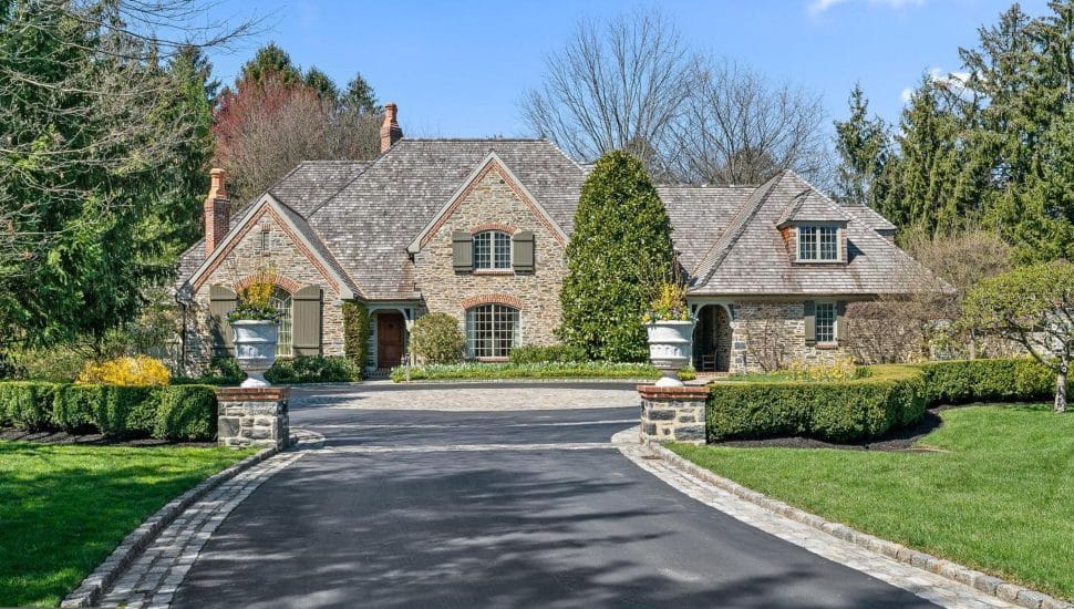 Home with long driveway.
