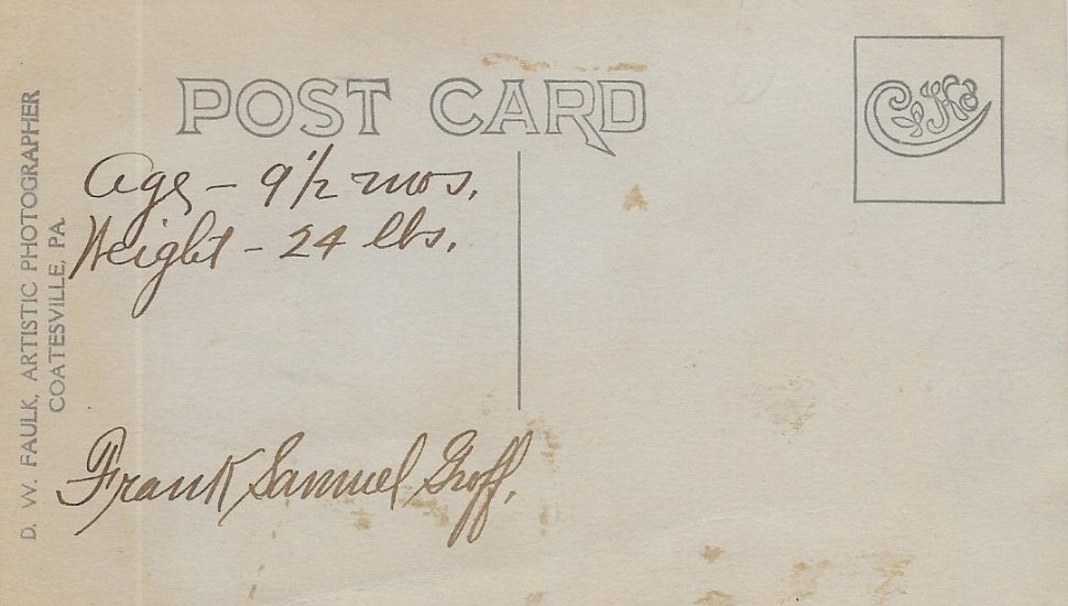 The reverse side of a 1920 postcard by Coatesville photographer D.W. Faulk.