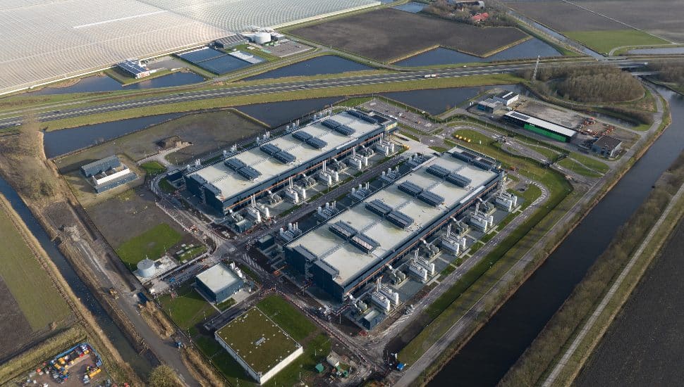 An aerial view of an outdoor data center.