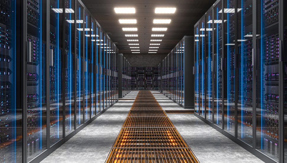 The interior of a data center.