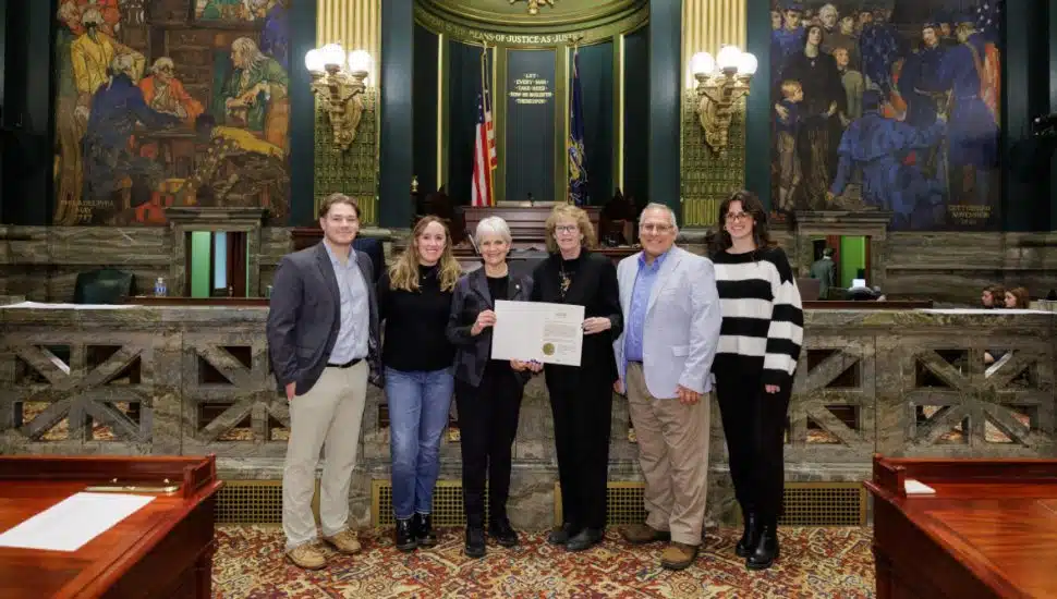 Members of the Imbierowicz family with State Senator Carolyn Comitta at the State Capitol.