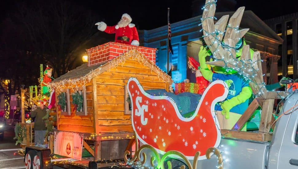 A festive Santa holiday float at the West Chester Christmas Parade.
