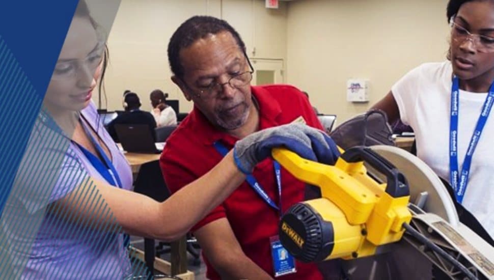 Chester County OIC participants receive hands-on workforce training while learning to safely operate power tools in a classroom setting.