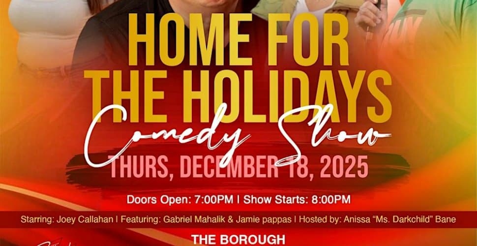 Home for the Holidays Comedy Show flyer.