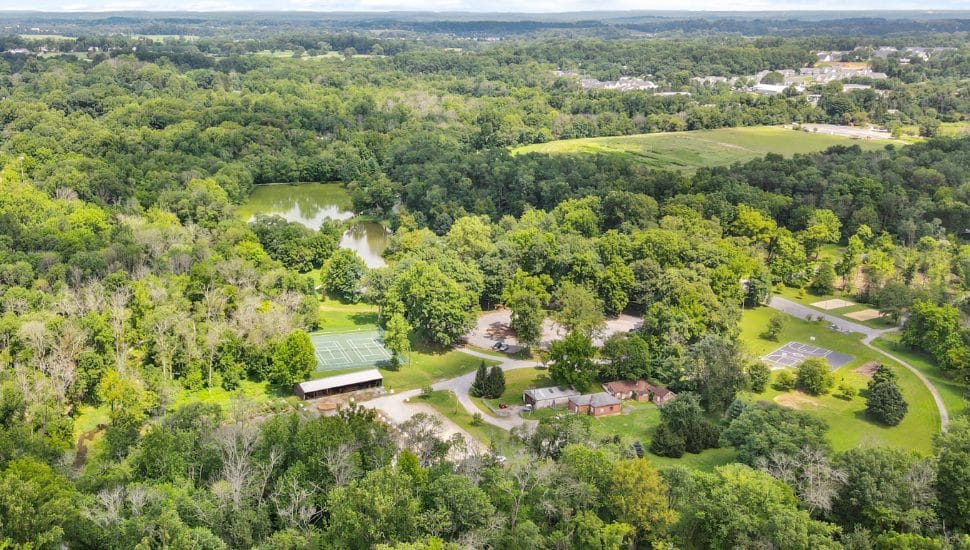 An aerial view of Kennett Square's Anson B. Nixon Park.