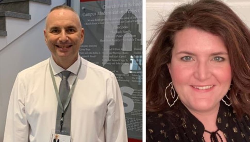 Headshot of two new hires at independent school.