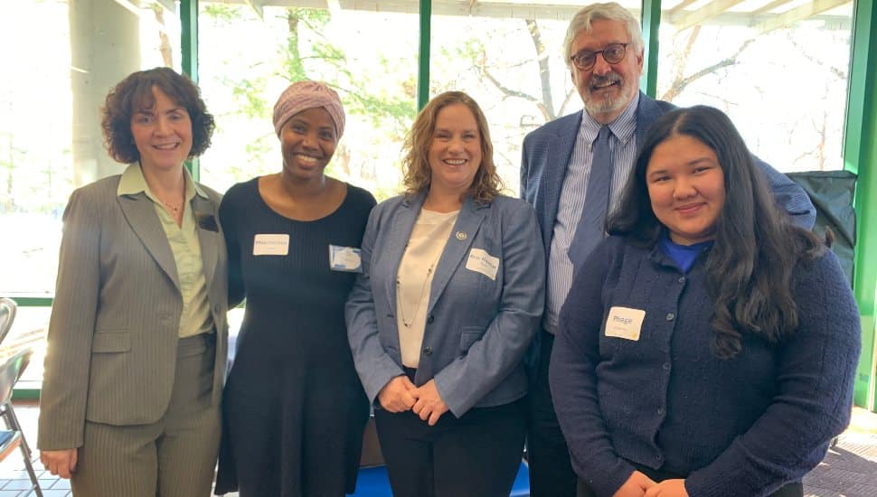 (L to R) DCCC President Dr. Marta Yera Cronin, DCCC student Mouneissa Togola, PA State Rep. Heather Boyd, PA State Sen. Timothy Kearney, and DCCC student Phage Gweneviere Guillena.
