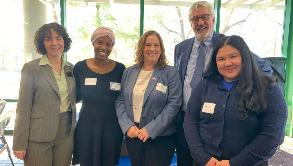 (L to R) DCCC President Dr. Marta Yera Cronin, DCCC student Mouneissa Togola, PA State Rep. Heather Boyd, PA State Sen. Timothy Kearney, and DCCC student Phage Gweneviere Guillena.