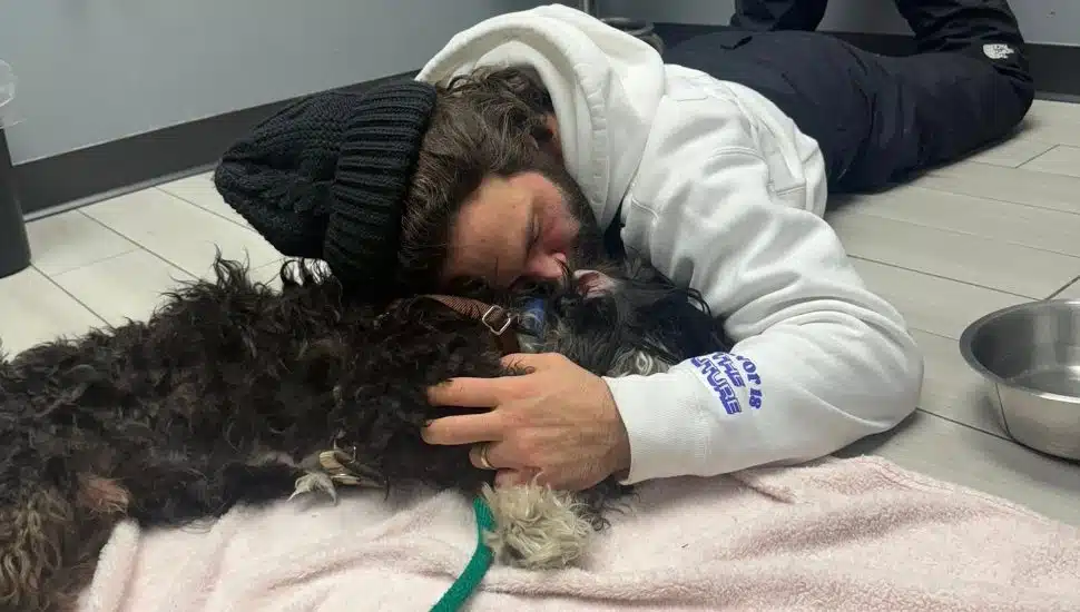 Owner Justin Cerone reunited with his dog Benji.