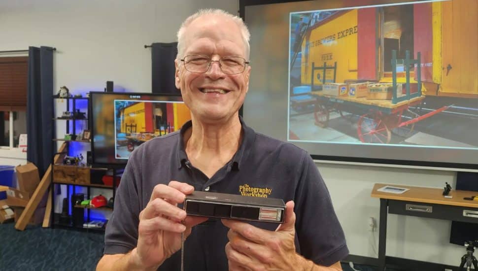 Photographer Mark Bergkvist holding his first ever camera.