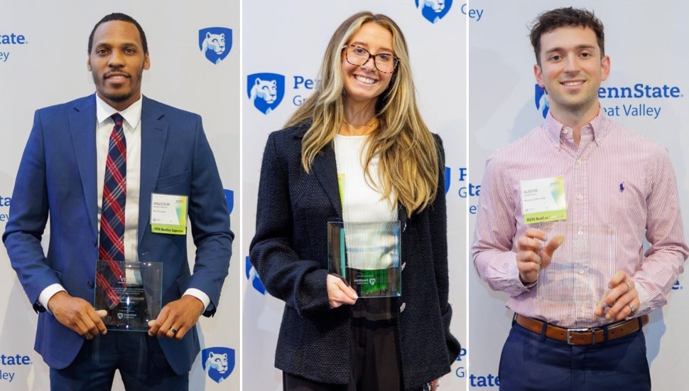 Three pictures of young professionals receiving awards.